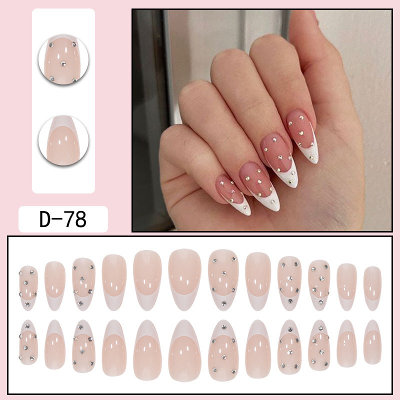 Almond White French Nail Extensions with Crystal Accents