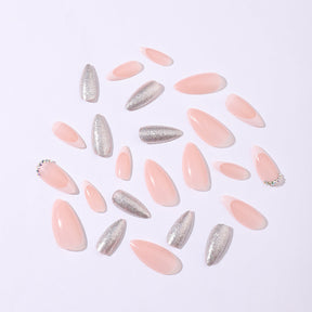 Shiny French Almond False Nails Pink