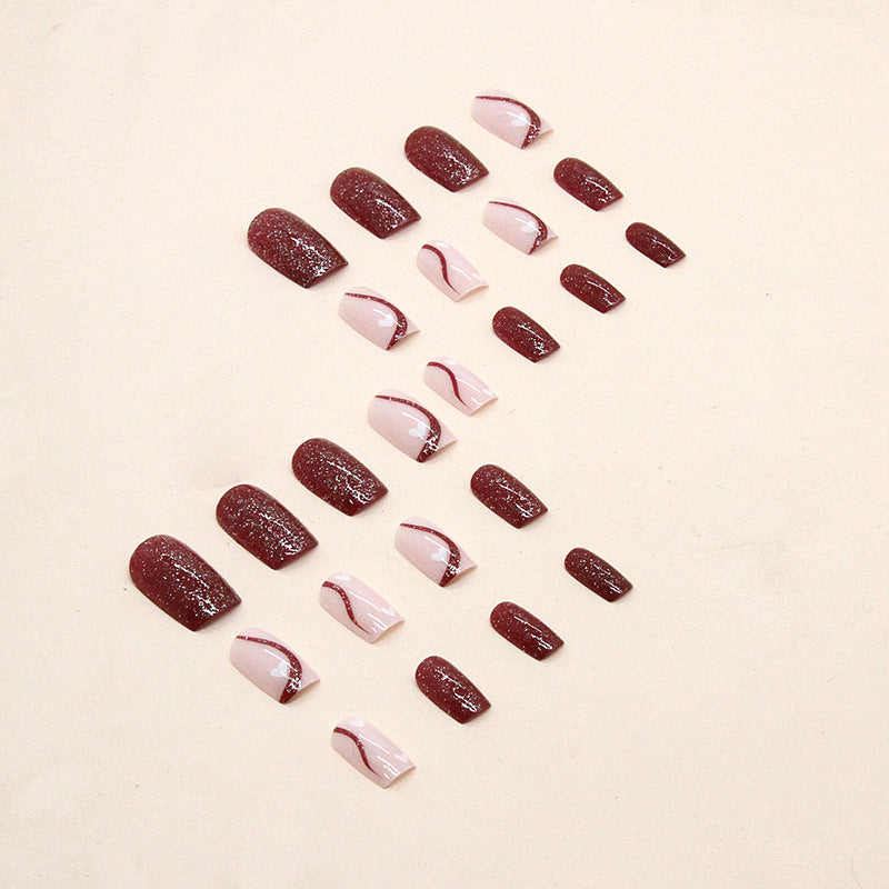 Square Flash Cherry Red Nails, Heart Pattern, Ins Style, Wholesale