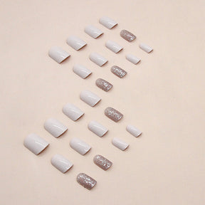 Short Pure Desire Milk White Glitter Fall Nails: 24-Piece Set