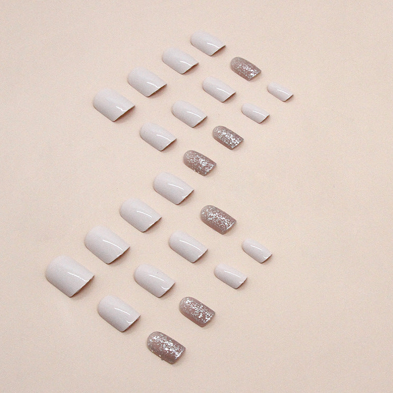 Short Pure Desire Milk White Glitter Fall Nails: 24-Piece Set