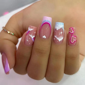 Cute Cloud Rainbow Heart Nails Ins Style French Tips