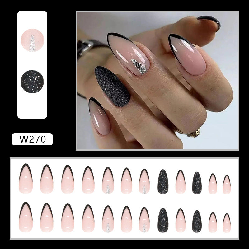 Chic Black French Almond Nails Ins Style Edgy Fashion Wearable