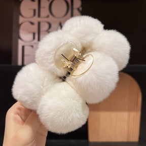 Real Rabbit Fur Large Hair Clip Winter Fashion Accessory