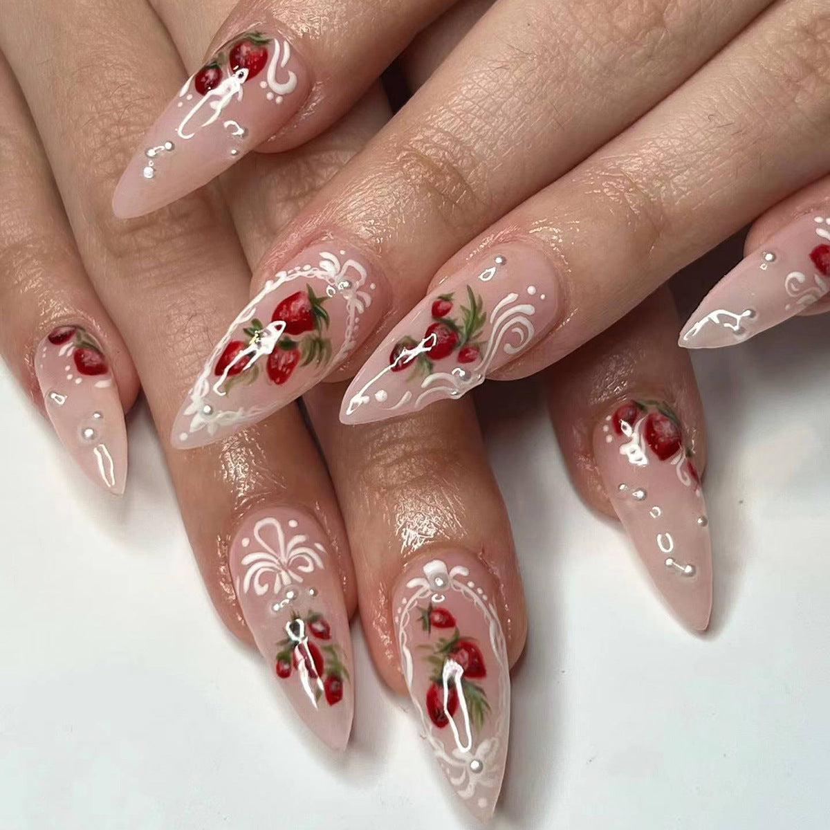 Retro Cute Strawberry Almond Nail Stickers