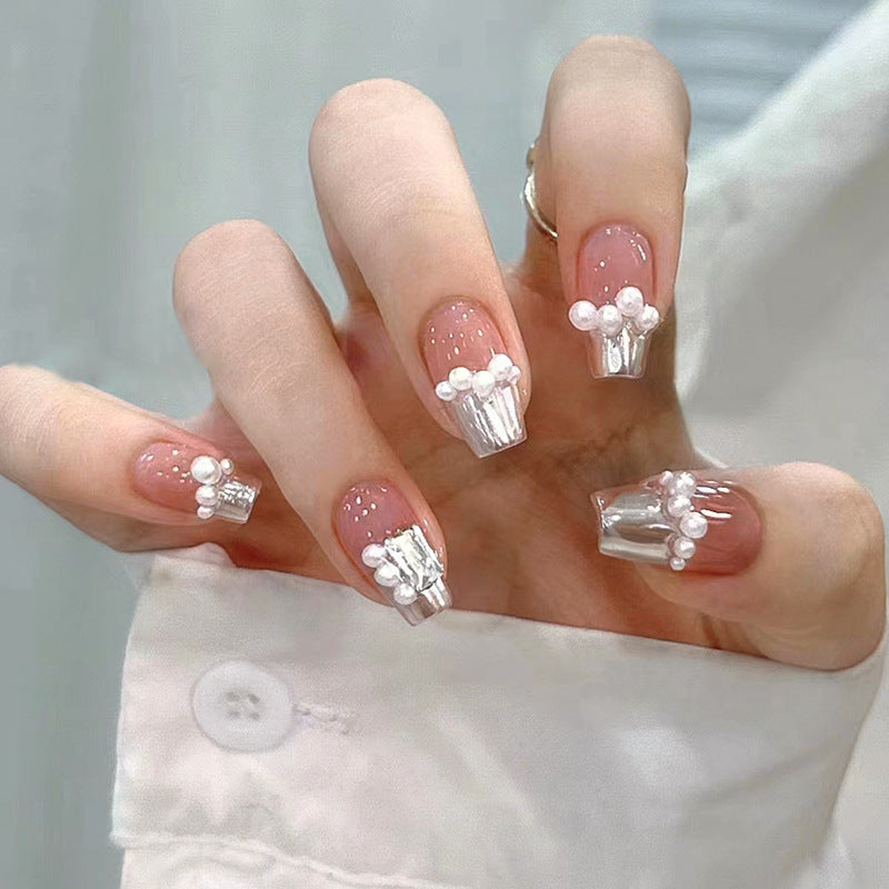 Short Ballet White Pearl French Nails, Sweet and Chic