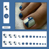 Simple Fresh Sea Blue Irregular Stripe Toe Nails, Stylish and Comfortable