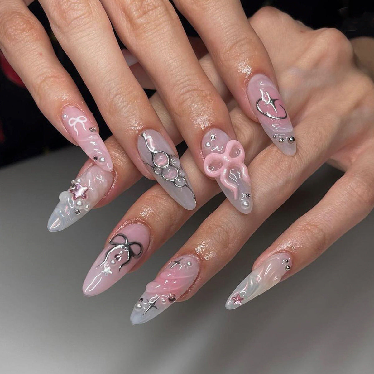 Sweet Pink Blush 3D Bow Nail Tips