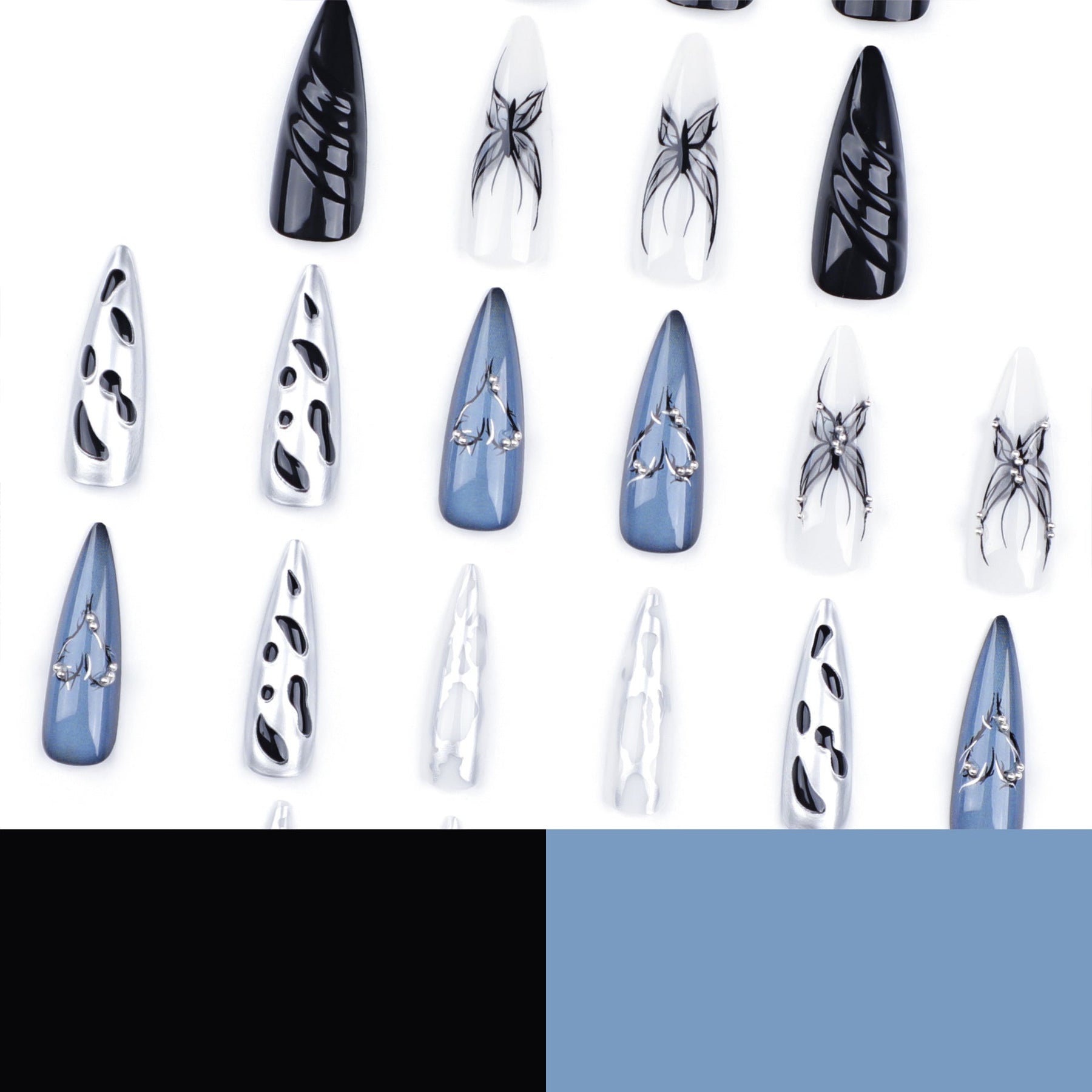 3D Wave Pattern Extra Long Pointed Nail Tips