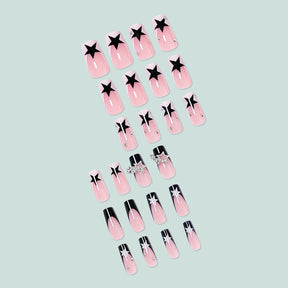 Long Sweet Cool Star French Tip Fake Nails