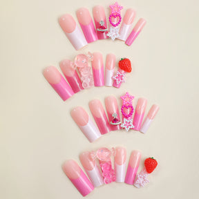 Candy Heart Pearl French Tip Nail Extensions