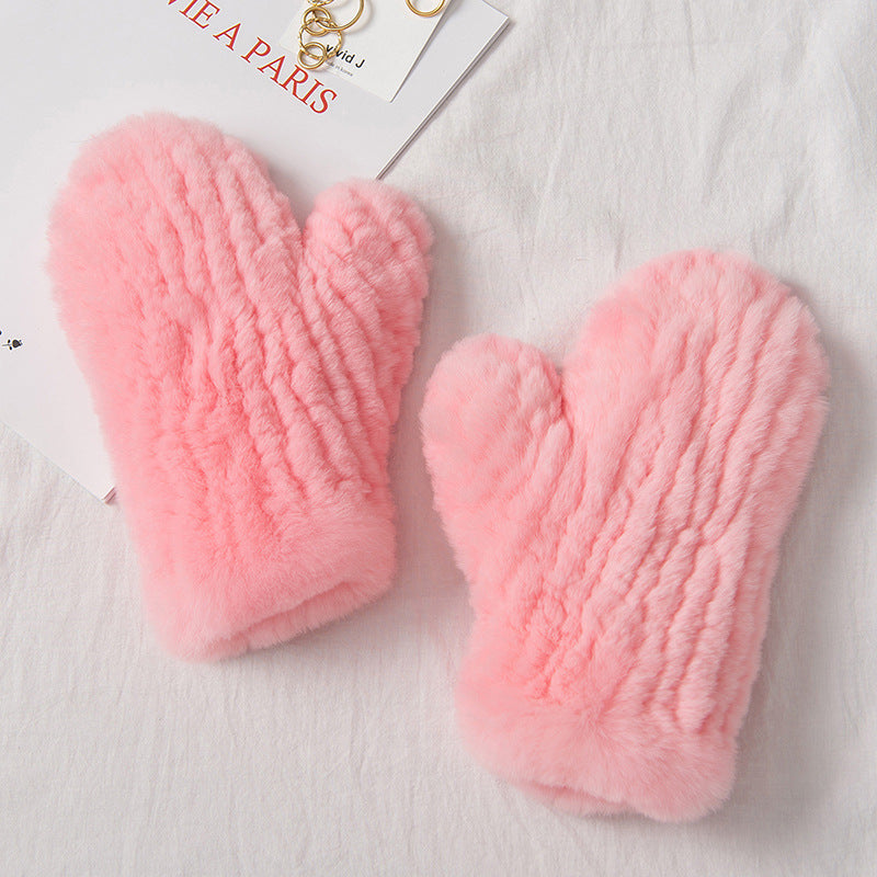 Real Rabbit Fur Mittens Winter Warm Gloves