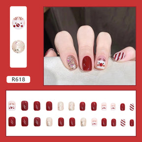 Red Christmas Fall Nails - Pre-Made Wearable Nail Tips (24PCS)