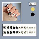 Vintage Natural Short Square Nails with Black Ruffle Design