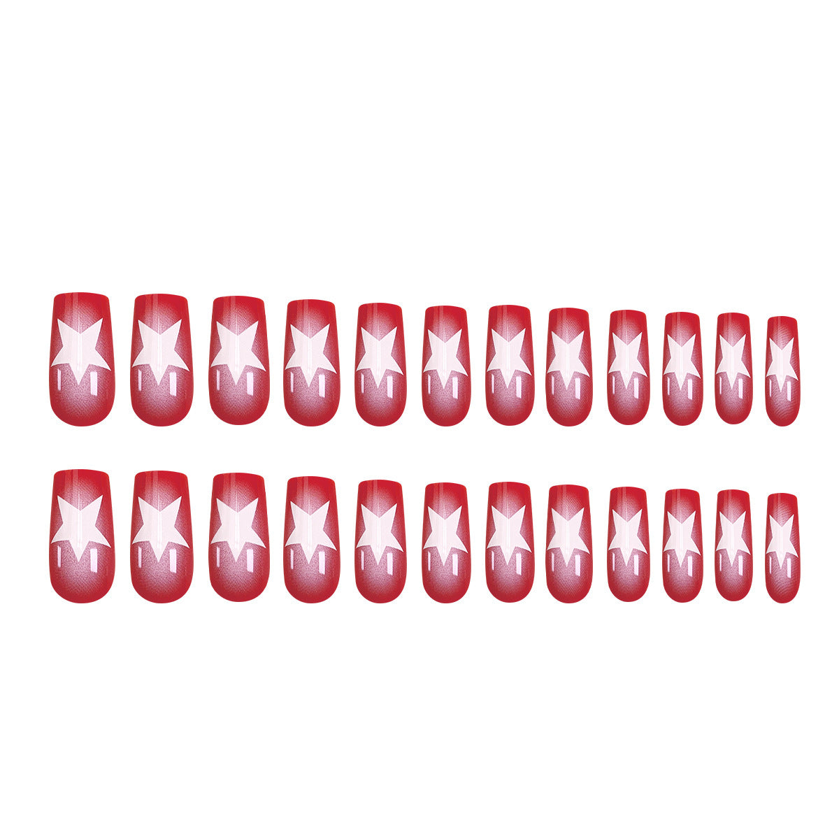 Red French Handmade Nail Stickers with White Stars