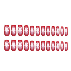 Red French Handmade Nail Stickers with White Stars