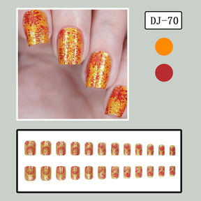 2025 New Year Orange Glitter Red Fireworks Nail Tips