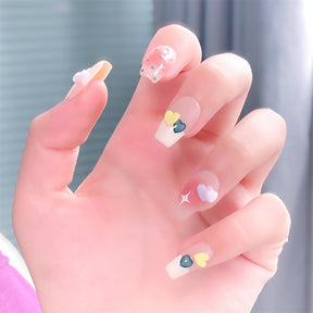 Chic Handmade Multicolor Childlike Heart Bow Polka Dot Fall Nails, Short Nail Patches