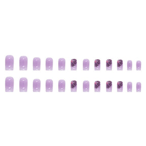 24-Piece Gradient Purple Nails - Blush Tones, Floral Design, Elegant