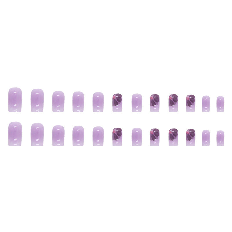 24-Piece Gradient Purple Nails - Blush Tones, Floral Design, Elegant