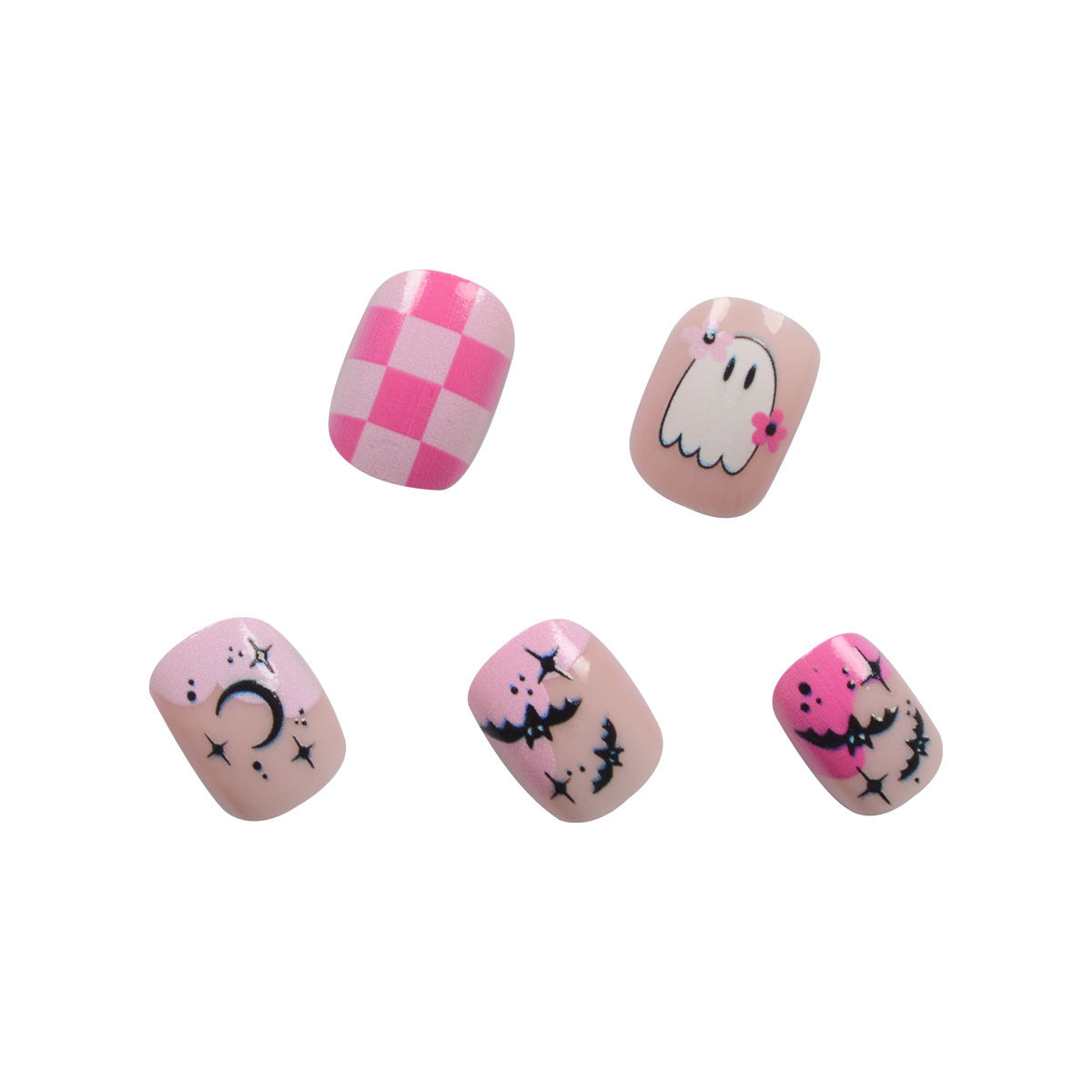 Pink Ghost Bat Halloween Nails, 24pcs Removable and Adorable