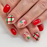 Cute Gingerbread Man and Candy Cane Christmas Nails, Red and White Stripes