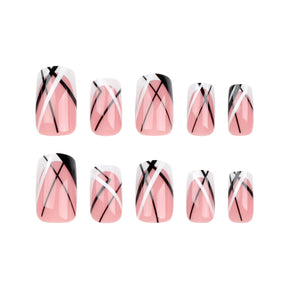 Short Square Reusable French Black White Nail Tips