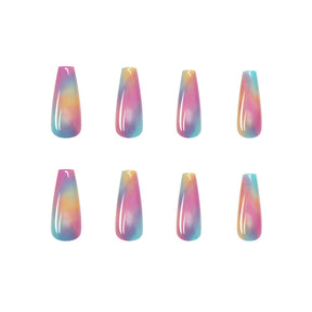 24-Piece Long Ballet Rainbow Nails, Ready-to-Wear