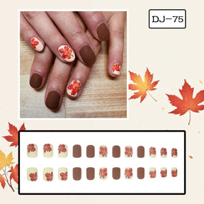 Autumn Winter Red Maple Leaf Short Square Matte Nail Tips