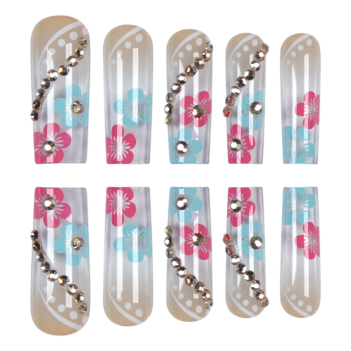 Long Flower Nail Extensions, Wearable Nail Art