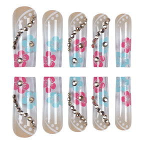 Long Flower Nail Extensions, Wearable Nail Art