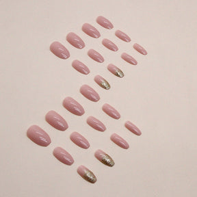 Short Ballet Pink Solid Nails with Gold Powder, Ins Style