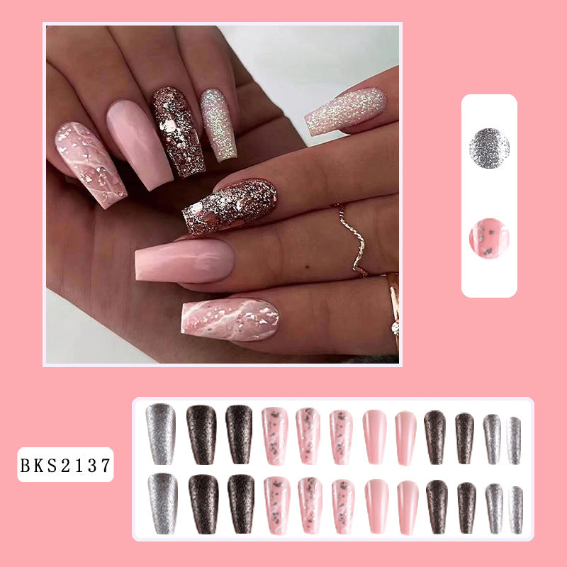 Shimmering Marble Long Nail Tips