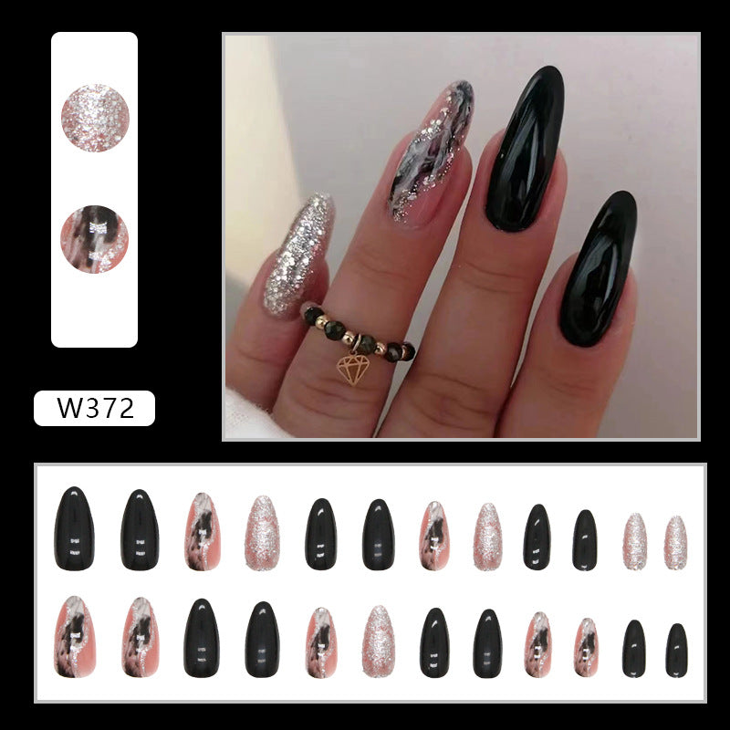 Flashy Solid Galaxy Nails, Sweet and Edgy, Black Almond Shape