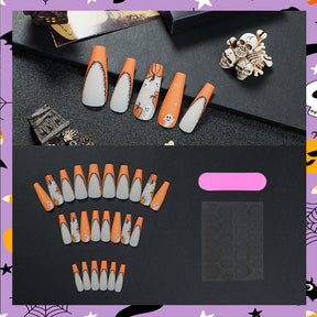 Long Trapezoid Halloween False Nails Pumpkin Faceless Monster