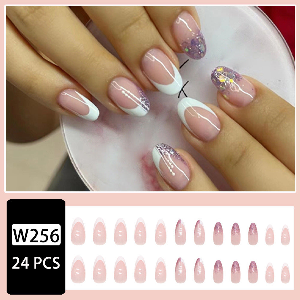 Round Almond White French Nails, Gentle and Chic