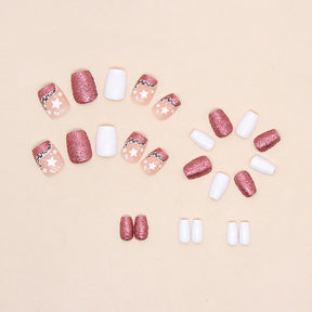 Shimmer Red Pink Short Ballet Nail Stickers