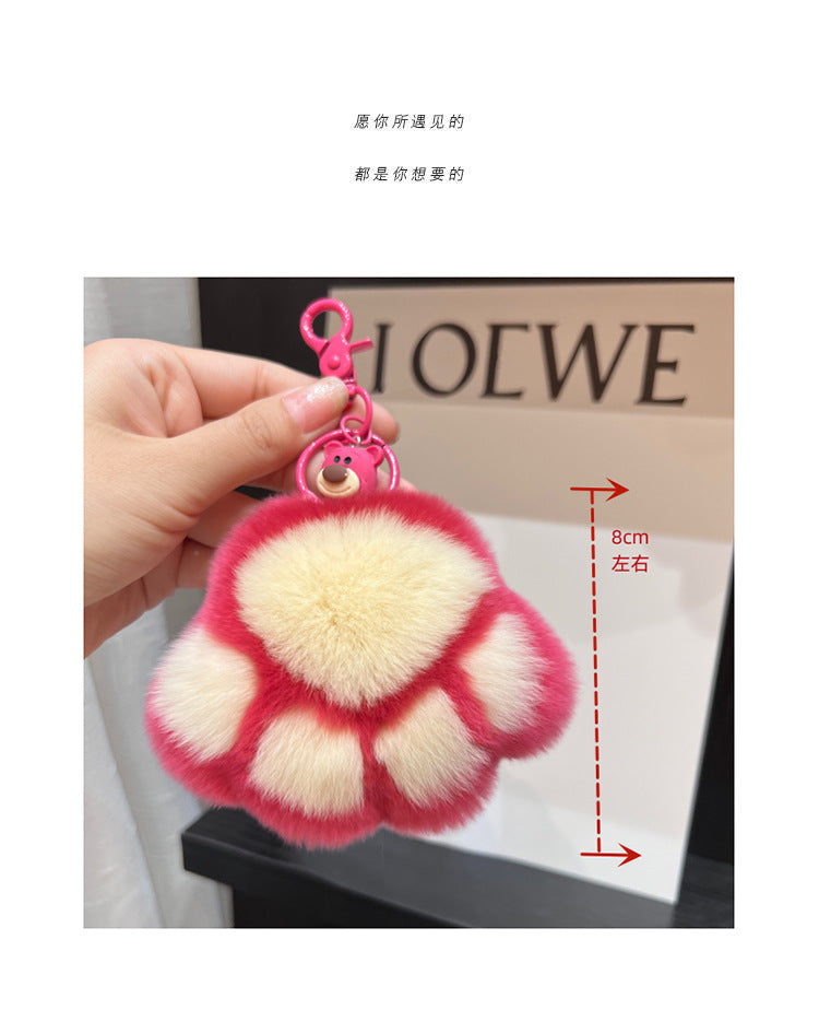 Cute Raccoon Real Rabbit Fur Keychain Toy Bag Charm