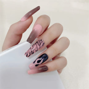 Chic Handmade Painted Long Trapezoid Fall Nails, Trendy and Versatile Student-Friendly Nail Patches