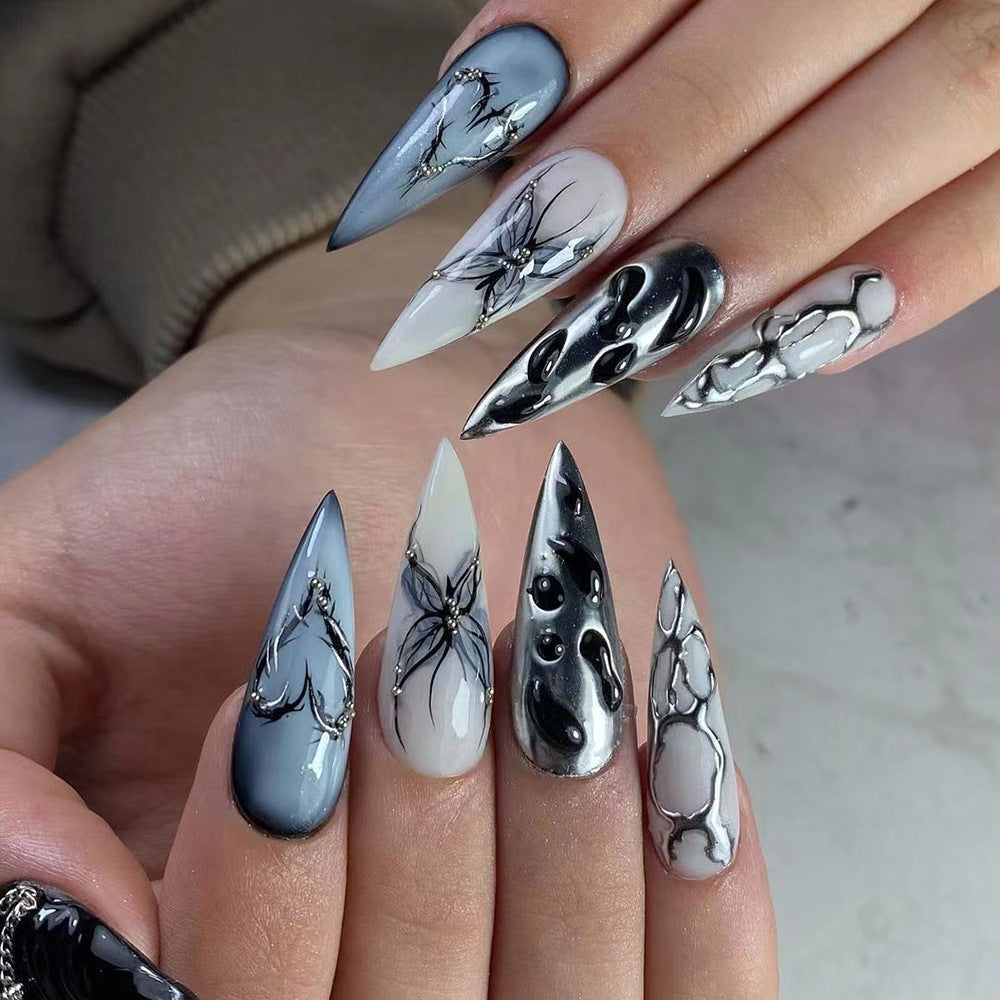 3D Wave Pattern Extra Long Pointed Nail Tips