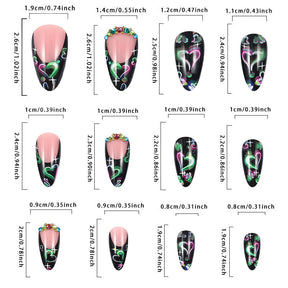 Dark Colored Heart Diamond Almond Nail Tips