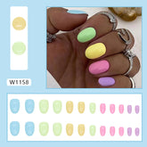 Cute Short Oval Multicolor Rainbow Nails for Summer