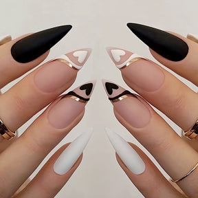 Black and White Heart Matte Nail Stickers