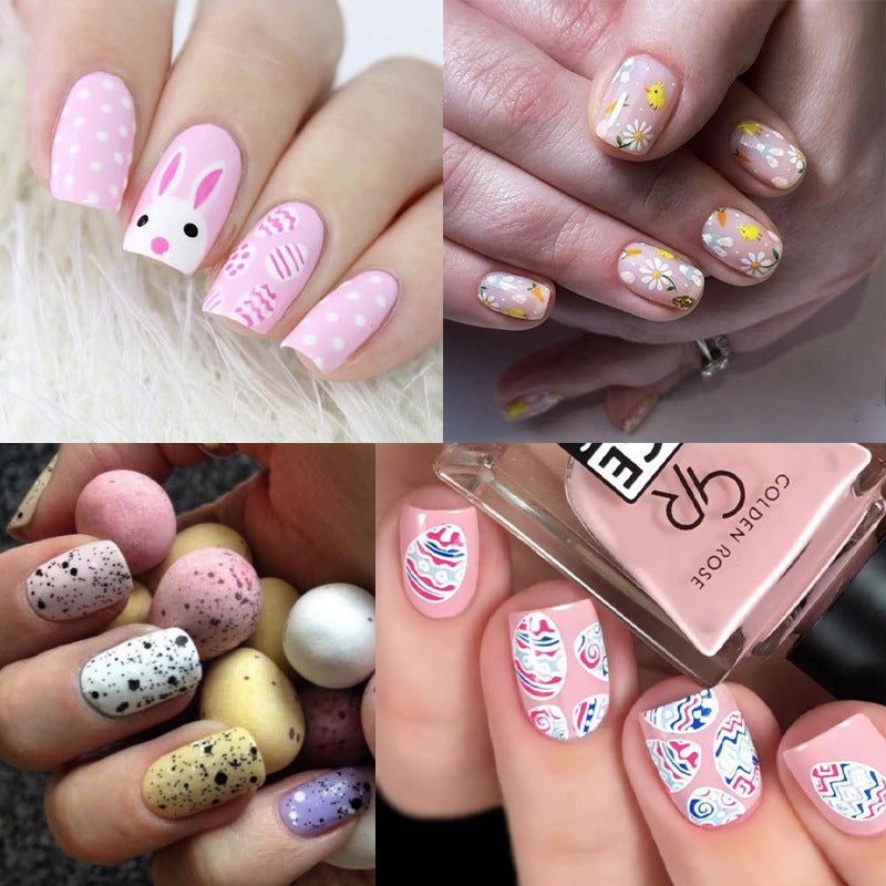 Easter Nail Decals with Colored Egg and Rabbit