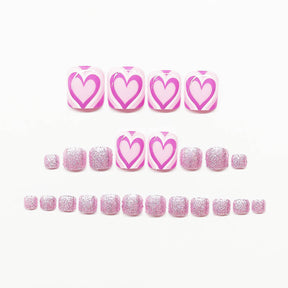 Simple Chic Pink Heart Toe Nails with Sparkle