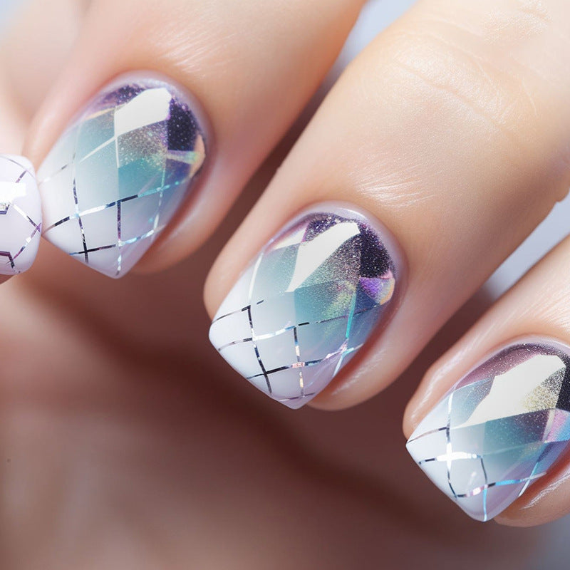 Purple Blue Ombre Plaid Soft Square Fall Nails: 24-Piece Set