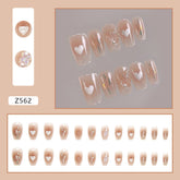 Short Ballet Blush Heart Pearl Aurora Butterfly Fall Nails, 24-Piece Wholesale Set