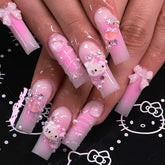 Cute Kitty Cat Fall Nails with 3D Wave Pattern and Bow