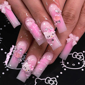 Cute Kitty Cat Fall Nails with 3D Wave Pattern and Bow