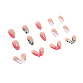 Droplet-Shaped Export Nails Golden Ribbon Multi-Color French Tip